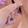 Aretes Vintage Cuadrados Morados de Diamante Completo con Hebilla para la Oreja para Mujer, Diseño Simple, Populares en Internet, Combinan con Todo, para Rostro Cuadrado, Aretes de Moda