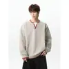 Suéter Masculino Gola V Color Block Falso Duas Peças Costurado à Mão Inverno Nova Marca Tendência Solto Grosso Camada Interna Camada Base Malha