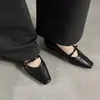 Sapatos Mary Jane femininos de couro bovino de primeira camada, elegantes, de ponta quadrada, com aumento interno de altura, de corte baixo, para o verão, versáteis para combinar com saias, tamanho 40