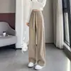 Pantalones grises oscuros de pierna ancha estrecha para mujer, nuevo modelo 2026, primavera, otoño, verano, de cintura alta, fluidos, ligeros, pantalones deportivos casuales de pierna recta