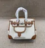 2025 Nuevo Bolso de Platino Hecho a Mano Cargo Piel de Vaca de Primera Capa Piel Swift Lona Kelly de Mano Bolso de Cuero Genuino para Mujer