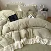 Estilo ins, lindo y femenino, juego de ropa de cama de terciopelo de leche de invierno de grado A, que incluye una funda de edredón gruesa de forro polar de coral y un juego de sábanas de tres piezas