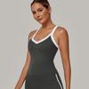 Chaleco Deportivo de Espalda Hermosa con Cuello Corazón de Color Contrastante Empalmado para Mujer, Ajustado, de Secado Rápido, para Correr, Fitness, Top para Yoga 3230