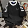 Camiseta de Manga Curta Patchwork Listras Três Listras Retro Americana Vintage Verão 2025 Nova Casual Solta Ins Top