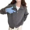 Chamarra Suéter de Color Sólido con Doble Cremallera para Mujer, Nuevo Estilo Coreano Otoño e Invierno Estilo Casual Perezoso Suave y Holgado Cardigan de Punto