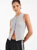 Chaleco de punto acanalado sin mangas y cuello redondo de venta cruzada europea y americana para mujer, de un solo pecho con botones metálicos, corte ajustado, longitud corta y top de punto elegante