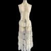 Conjunto de Três Peças Vestido Longo Fenda Praia Férias na Ilha Gola V Indústria Pesada Francesa Micro Sexy Desejo Puro Maiô para o Verão