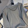Talla grande 150.00kg 2024 primavera y otoño nueva versión coreana de camiseta holgada Joker top de manga larga camisa básica para mujer al por mayor
