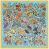 Bufanda cuadrada grande decorativa para mujer con planta floral en forma de abanico estilo coreano de 90 cm, bufanda de seda, chal, bufanda para el sol, bufanda pequeña al por mayor