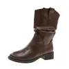 Botines Franceses de Media Caña Botas tipo Martin 2026 Otoño Nuevos Moda Occidental Versátiles Retro Botas Individuales Impermeables Plataforma Tacón Grueso