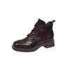 Botines Martin de tacón grueso para mujer, moda otoño 2026, punta cuadrada, con cordones, botines cortos para tobillo, botines cortos versátiles de tacón medio
