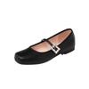 Elegante Mary Jane de couro de ovelha com bico quadrado de strass e fivela quadrada, novo para o outono de 2024, sapatos de sola reta totalmente em couro por dentro e por fora para mulheres