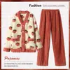 Pijama de Fleece Coral para Mulheres, Outono/Inverno Espessado Fofo de Flanela Roupa de Casa, Pode Ser Usado Fora, Conjunto de Cardigan com Mangas Longas e Robe