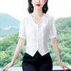 Camisa de Chifón con Hebilla Retro Estilo Chino para Mujer Verano 2024 Nuevo Estilo de Moda Camisa Corta Camisa Entallada