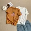 Chapéu Estampado Estilo Coreano de Alta Qualidade, Camiseta de Manga Curta, Refrescante e Estilosa, Rejuvenescedora, Caimento Solto, Emagrecimento, Blusa de Algodão com Aspecto de Linho