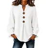 Moda europea y americana transfronteriza Amazon TK nueva para mujer otoño e invierno top de manga larga con cuello en V de color liso con botones