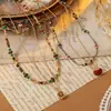 Ani Beni Original Otoño e Invierno Versátil Perla Ojo de Tigre Natural Piedra Collar para Mujer Cadena de Suéter de Cuentas de Piedra Asimétrica