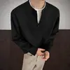 Camiseta Masculina de Manga Longa com Zíper Parcial Estilo Americano Falsa de Duas Peças, Marca Tendência Outono 2025, Camada Solta, Camiseta Básica Casual Pesada