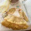 Conjunto de Vestido para Niña Otoño 2026, Dulce Cárdigan Tejido Infantil, Vestido Pastel de Princesa, Vestido para el Primer Cumpleaños de Bebé