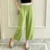 Pantalones de pierna ancha de cintura alta para mujer, pantalones frescos de seda de hielo de verano, pantalones casuales holgados para madres de mediana edad, pantalones rectos de nueve puntos con cintura elástica