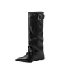 Primeiro Encontro Ji Bico Fino Salto Alto Botas de Montaria até o Joelho Mulheres Baixas Aumento Interno Botas com Cano Solto Não Acima do Joelho Botas Longas