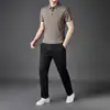 Conjunto de Duas Peças de Camiseta Elástica de Manga Curta de Verão para Homens, Camisa Polo de Seda Gelada para Meia-Idade, Terno Esportivo Casual Fino para Pais