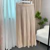 Falda plisada tipo seda para mujer, verano, corte ajustado, estilo coreano, cintura alta, línea A elástica, adelgazante, falda de longitud media con dobladillo ancho