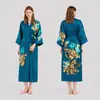 Novo Pijama Feminino Kimono Robe de Banho com Estampa Floral em Chiffon de Cetim Europeu e Americano Transfronteiriço Solto Wp4208