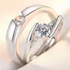 Anillo de pareja estilo coreano para hombres y mujeres, anillo de circón simple de moda, todo a juego, anillo de boda abierto simulado, anillo de diamante, joyería