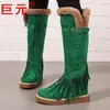 Juyuan Em Estoque Dropshipping Shein 2026 Novo Modelo Em Estoque Botas de Neve de Algodão Femininas Outono e Inverno com Franjas
