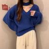 Suéter de cuello alto con diseño nuevo de otoño e invierno para mujer, de moda, con escote en V, combinable con todo, ajustado y pequeño, con clavícula expuesta.
