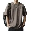 Camiseta de Manga Curta Lavada com Enzimas Estilo Retro Americano de Alta Qualidade para Homens no Verão Algodão Bordada com Letras Meia-Manga Solta para Homens