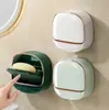 Plato de jabón estilo lujo ligero Portajabón de pared sin perforaciones para baño con drenaje y tapa Estante de almacenamiento para el hogar
