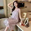 Camisón de Tirantes para Mujer de Verano con Algodón Nube y Copas, Estilo Sexy Delgado, Dulce Ropa de Casa de Verano Tallas Grandes