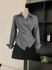 Comércio Exterior Transfronteiriço Roupas Femininas Elegante Camisa Listrada Outono Novo Estilo Europeu e Americano Camisa de Manga Longa Cardigã Irregular