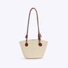 Nueva bolsa de papel tejido de color liso de moda estilo occidental, bolsa de hombro retro de color contrastante Mori de gran capacidad para vacaciones, bolsa tote tejida