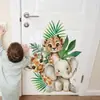Brup Adesivos de Parede Animais da Selva em Aquarela Guepardo Girafa Elefante Adesivos de Decoração de Parede para Quarto de Crianças Br5435Q
