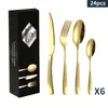 Juego de Cubiertos de Acero Inoxidable con Diamantes de Estrella Cuchillo para Bistec Occidental Tenedor Cuchara Cuchara de Postre Transfronterizo Amazon Juego de 24 Piezas Embalaje en Caja de Regalo