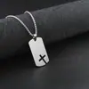 Collares para Hombre Europeos y Americanos, Etiqueta Militar Simple Personalizada Colgante de Cruz Hueca, Cadena para Suéter de Acero Inoxidable Joyería al por Mayor