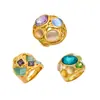 Anillo de Acero Inoxidable con Piedra Ojo de Gato Colorida, Diseño de Nicho Estilo Francés, Joyería de Moda Minimalista de Lujo Ligero Transfronteriza