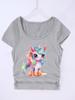 Camiseta de niña con patrón popular transfronterizo que se puede hacer DIY 4-14 años de edad con estampado de dibujos animados para niñas deportiva y de ocio tops de color puro