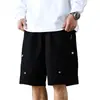 Shorts Cargo Casuales de Verano Estilo Americano Frescos de Alta Resistencia con Bolsillos Grandes para Hombre, Pantalones de Cinco Puntos Holgados con Cordón, Pantalones de Longitud Media Modernos