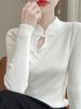 Suéter de Punto con Cuello Vertical Hebilla Hueca Manga Larga Otoño e Invierno Nuevo Estilo Nacional Nuevo Estilo Chino Jersey Top Interior para Mujer