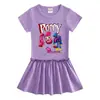 Vestido Curto Infantil Estilo Coreano Novo Verão 2026, Vestido Fino Estiloso com Babados e Pregas, Manga Meia-Manga para Bebê
