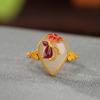 Anel de gota de borboleta de lótus de maré nacional banhado a ouro de prata esterlina S925 de prata esterlina do sul vermelho Hetian Jade Cloisonne