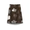 Falda Midi Elegante Estilo Francés Ou Fan de Cintura Alta con Pesados Adornos de Lentejuelas y Perlas, Corte Entallado Línea A 11147