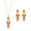 Nuevos Cascanueces Navideños Europeos y Americanos Pendientes y Collar de Aleación de Diamantes Coloridos Estilo Dulce Regalo Versátil para Fiesta y Vacaciones