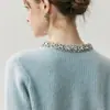 Cárdigan grueso de cachemira con cuello tachonado de diamantes de imitación, cuello redondo, tejido de punto con cuentas, corte holgado, nuevo estilo otoño/invierno, igual que el vendido en tiendas departamentales
