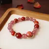 Nueva Serie Nezha Explosiones Pulsera de Cristal Natural Ágata Roja Pulsera Cristal de Fresa Cuentas Grandes Diseño de Cuentas de Espíritu Caótico