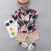 Fabricantes de origen de ropa infantil transfronteriza al por mayor verano coreano fino traje de bebé dibujos animados moda casual conjunto de dos piezas